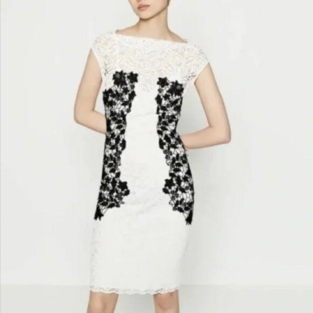 NWT Zara Woman White Lace Dress Sm Black Floral Applique Cocktail Party Elegant
